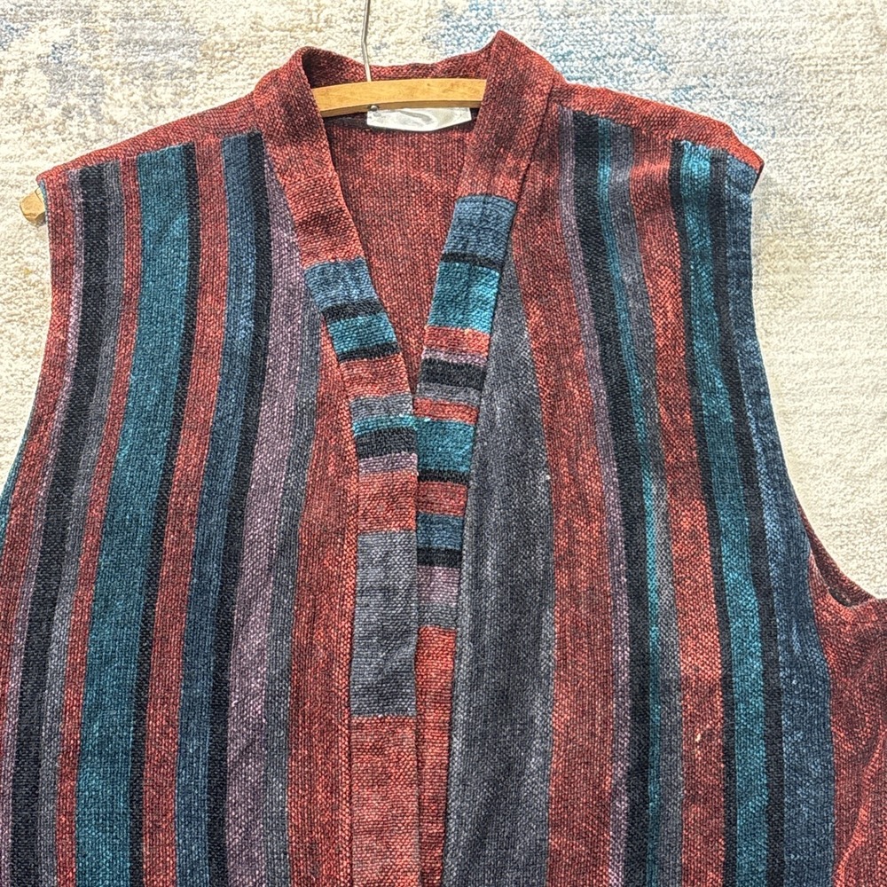 Vintage Elizabeth Walker Hand Woven Striped Sweater Vest Boho Artisan Open Front